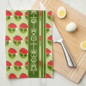 Schattigee Alien in Santa Hat Motif Jouw tekst in Theedoek (Quarter Fold)