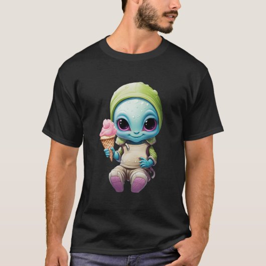 Schattigee alien met zacht ijs intergalactische de t-shirt (Voorkant)