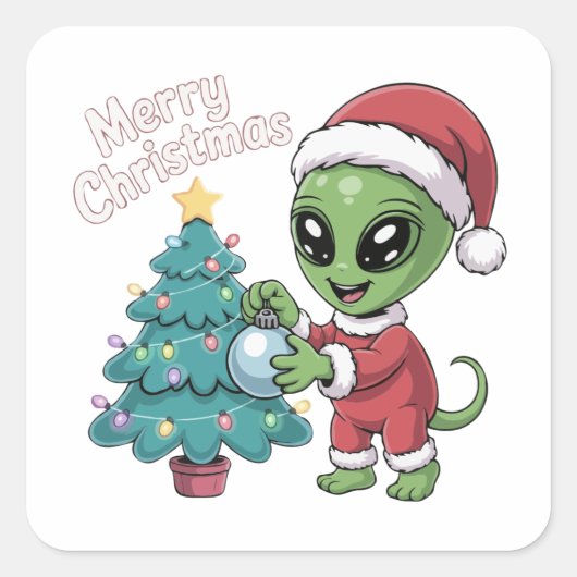 Schattigee Alien Santa Claus Grappige Kerstvakanti Vierkante Sticker (Voorkant)