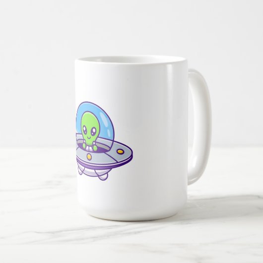 Schattigee alien vliegen in UFO Koffiemok (Voorkant rechts)