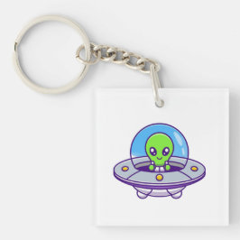 Schattigee alien vliegen in UFO Sleutelhanger