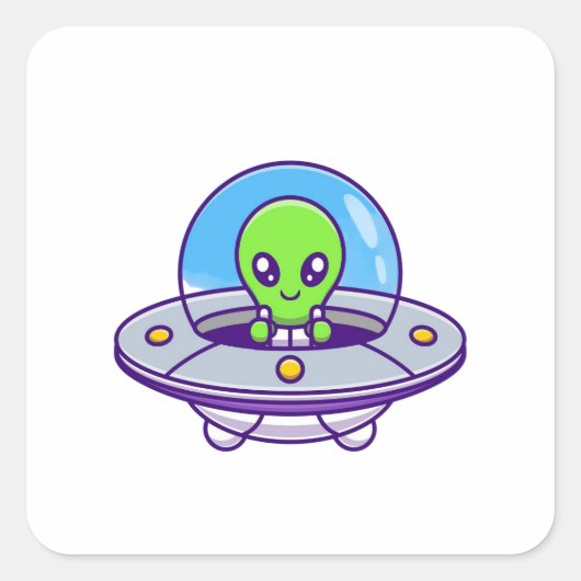 Schattigee alien vliegen in UFO Vierkante Sticker (Voorkant)