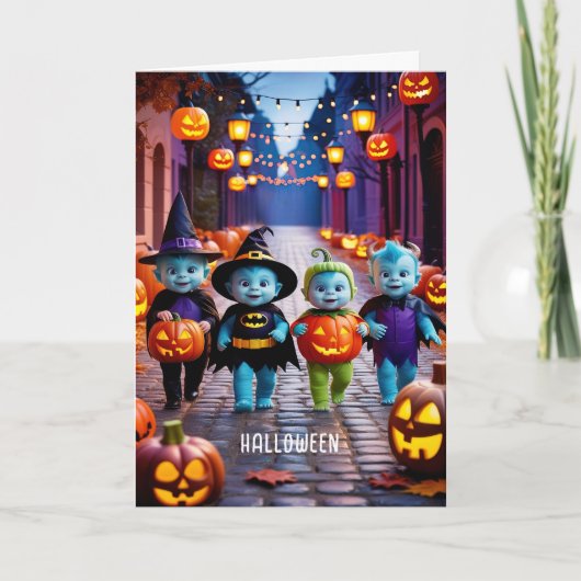 Schattigee Aliens Trick of Behandelaars Halloween  Kaart (Voorkant)