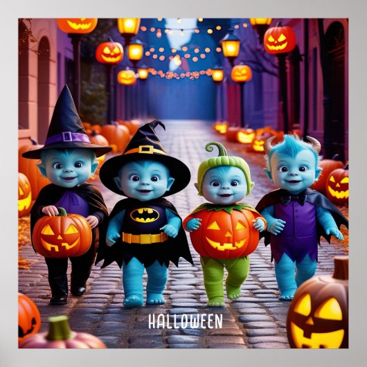 Schattigee Aliens Trick of Behandelaars Halloween Poster (Voorkant)