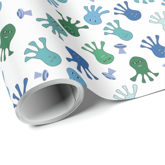 Schattigee Aliens Verjaardagsfeestje Wrapping Papi Cadeaupapier (Rol Hoek)