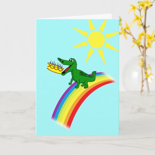 Schattigee alligator eet taart verjaardagsgroet kaart (Gele Bloem)