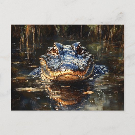 Schattigee alligator in het schilderij Florida Eve Briefkaart (Voorkant)