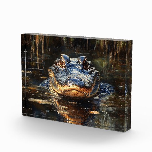 Schattigee alligator in het schilderij Florida Eve Fotoblokken (Rechts)