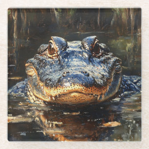 Schattigee alligator in het schilderij Florida Eve Glazen Onderzetter