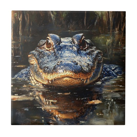 Schattigee alligator in het schilderij Florida Eve Tegeltje (Voorkant)