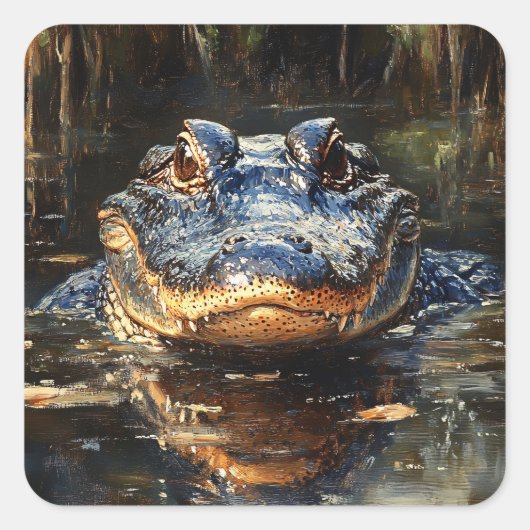 Schattigee alligator in het schilderij Florida Eve Vierkante Sticker (Voorkant)