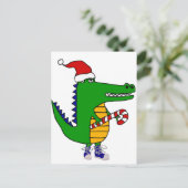 Schattigee Alligator in Santa Hat Christmas Cartoo Feestdagenkaart (Staand voorkant)