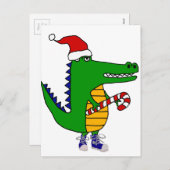 Schattigee Alligator in Santa Hat Christmas Cartoo Feestdagenkaart (Voorkant / Achterkant)