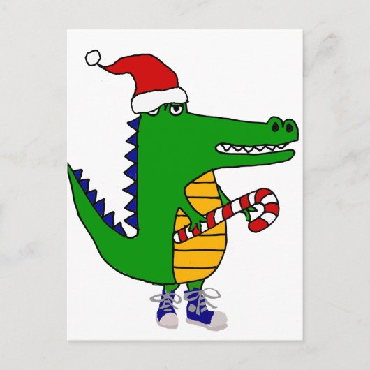 Schattigee Alligator in Santa Hat Christmas Cartoo Feestdagenkaart (Voorkant)