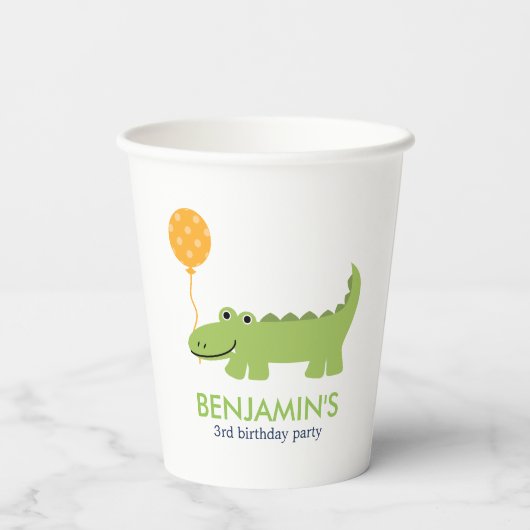Schattigee Alligator kinderverjaardagspapier Cup Papieren Bekers (Achterkant)