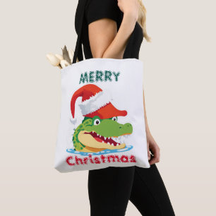 Schattigee alligator krokodil Kerstmis Safari Sant Tote Bag
