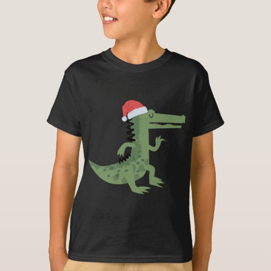 Schattigee alligator met kerstmuts grappige kerst t-shirt (Voorkant)
