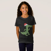 Schattigee alligator met kerstmuts grappige kerst t-shirt (Voorkant volledig)