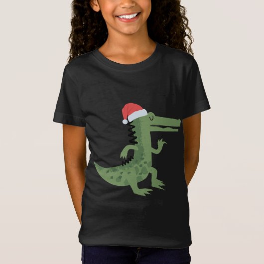 Schattigee alligator met kerstmuts grappige kerst t-shirt (Voorkant)