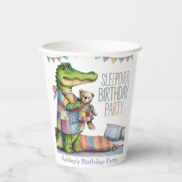 Schattigee Alligator Slaap Over Verjaardagsfeest Papieren Bekers