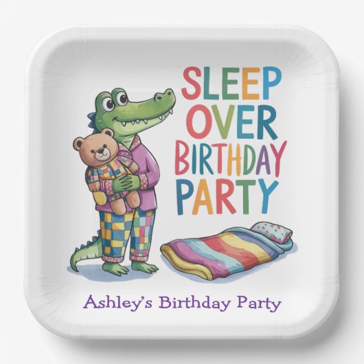 Schattigee Alligator Slaap Over Verjaardagsfeest Papieren Bordje (Voorkant)