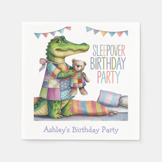 Schattigee Alligator Slaap Over Verjaardagsfeest Servet (Voorkant)