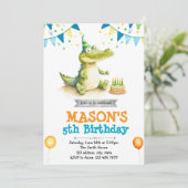 Schattigee Alligator verjaardagsuitnodiging Kaart (Staand voorkant)