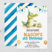 Schattigee Alligator verjaardagsuitnodiging Kaart (Voorkant / Achterkant)