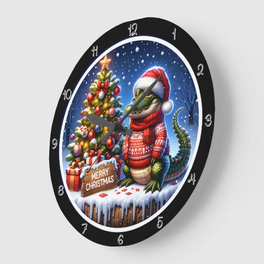Schattigee alligator vrolijk kerstgrafisch grote klok (Hoek)