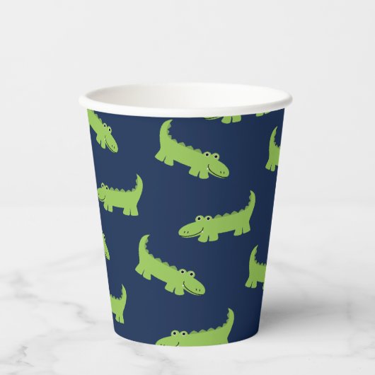 Schattigee Alligators Patroon Verjaardagspapier Cu Papieren Bekers (Voorkant)