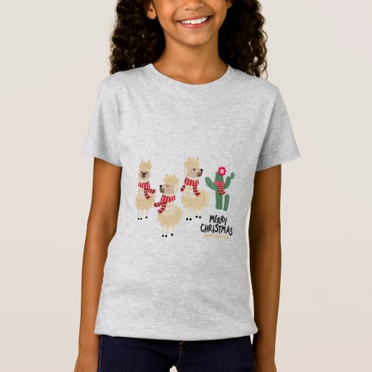 Schattigee Alpaca Draag rode sjaal T-shirt (Voorkant)