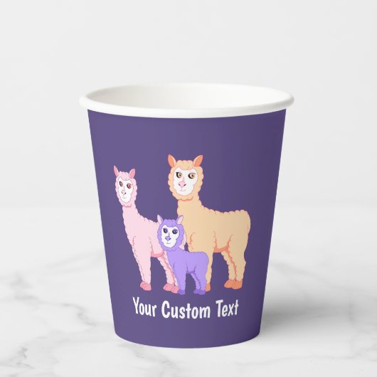 Schattigee alpaca familie - pluizige pastelkleurig papieren bekers (Voorkant)
