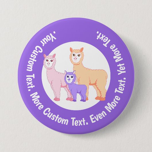 Schattigee alpaca familie - pluizige pastelkleurig ronde button 7,6 cm (Voorkant)