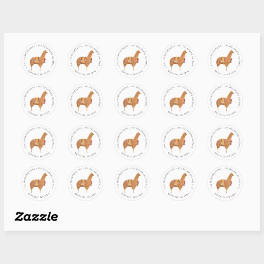 Schattigee Alpaca handgetekende dierlijke retourad Ronde Sticker (Vel)