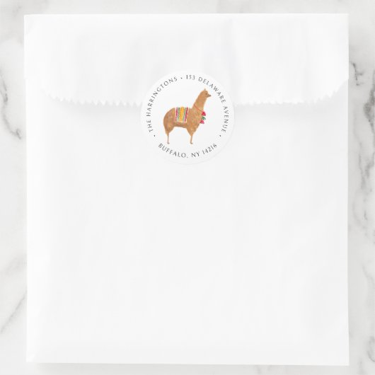 Schattigee Alpaca handgetekende dierlijke retourad Ronde Sticker (Tas)