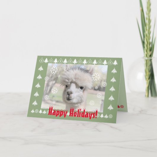 Schattigee Alpaca Happy Holiday Kaart (Voorkant)