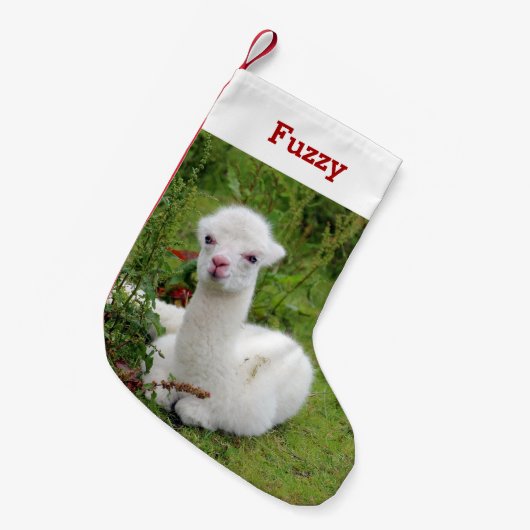 Schattigee Alpaca Lover Pet Foto en Naam Gepersona Kleine Kerstsok (Voorkant (Hangend))