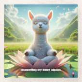 Schattigee Alpaca Mediteren op Lotus Pad in Lake Glazen Onderzetter (Voorkant)