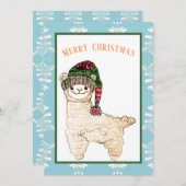Schattigee alpaca met feestelijk pet feestdagenkaart (Voorkant / Achterkant)
