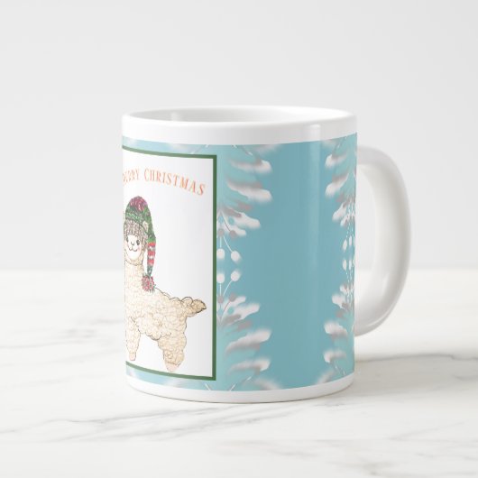 Schattigee alpaca met feestelijk pet grote koffiekop (Voorkant rechts)