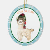 Schattigee alpaca met feestelijk pet keramisch ornament (Links)