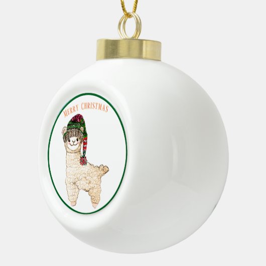 Schattigee alpaca met feestelijk pet keramische bal ornament (Rechts)
