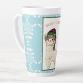 Schattigee alpaca met feestelijk pet latte mok (Linkerhoek)