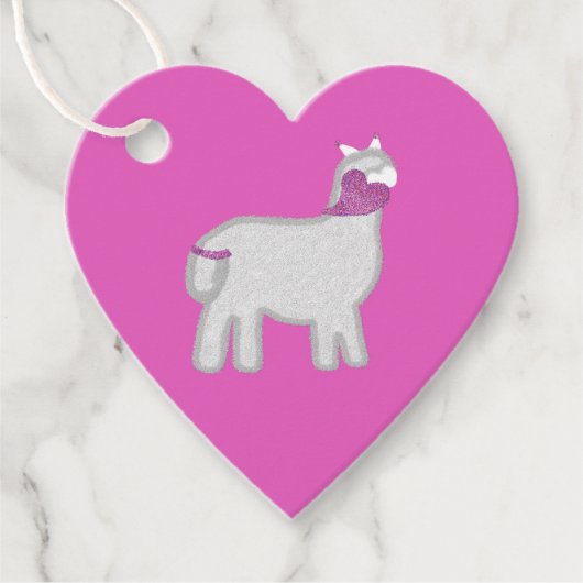 Schattigee Alpaca met glitter hart Bedankjes Labels (Voorkant)
