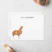 Schattigee Alpaca Monogram Boho Dierenartwork Notitiekaartje (Voorkant / Achterkant in situ)