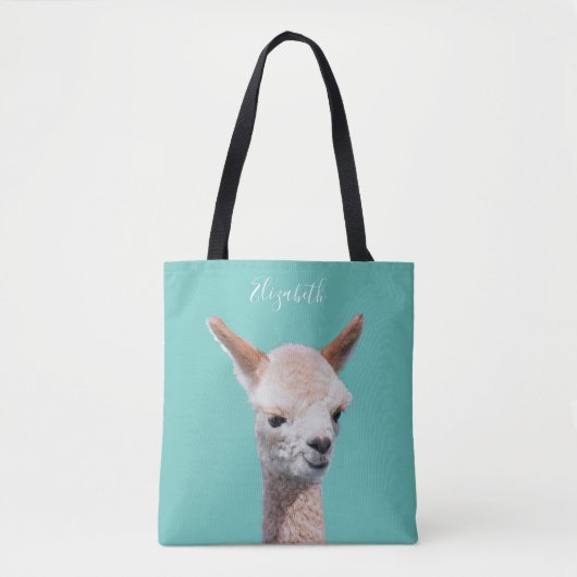 Schattigee alpaca, naam personaliseren tote bag (Voorkant)