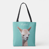 Schattigee alpaca, naam personaliseren tote bag (Achterkant)