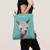 Schattigee alpaca, naam personaliseren tote bag (Dichtbij)