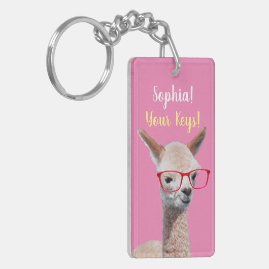 Schattigee Alpaca Red Glasses DIY, Naam Bericht, R Sleutelhanger (Voorkant Links)