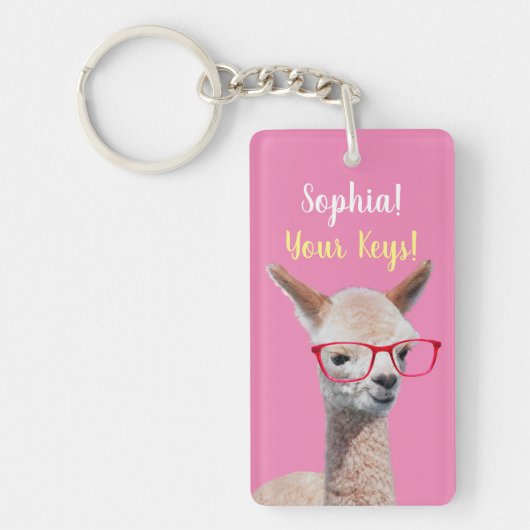 Schattigee Alpaca Red Glasses DIY, Naam Bericht, R Sleutelhanger (Voorkant)